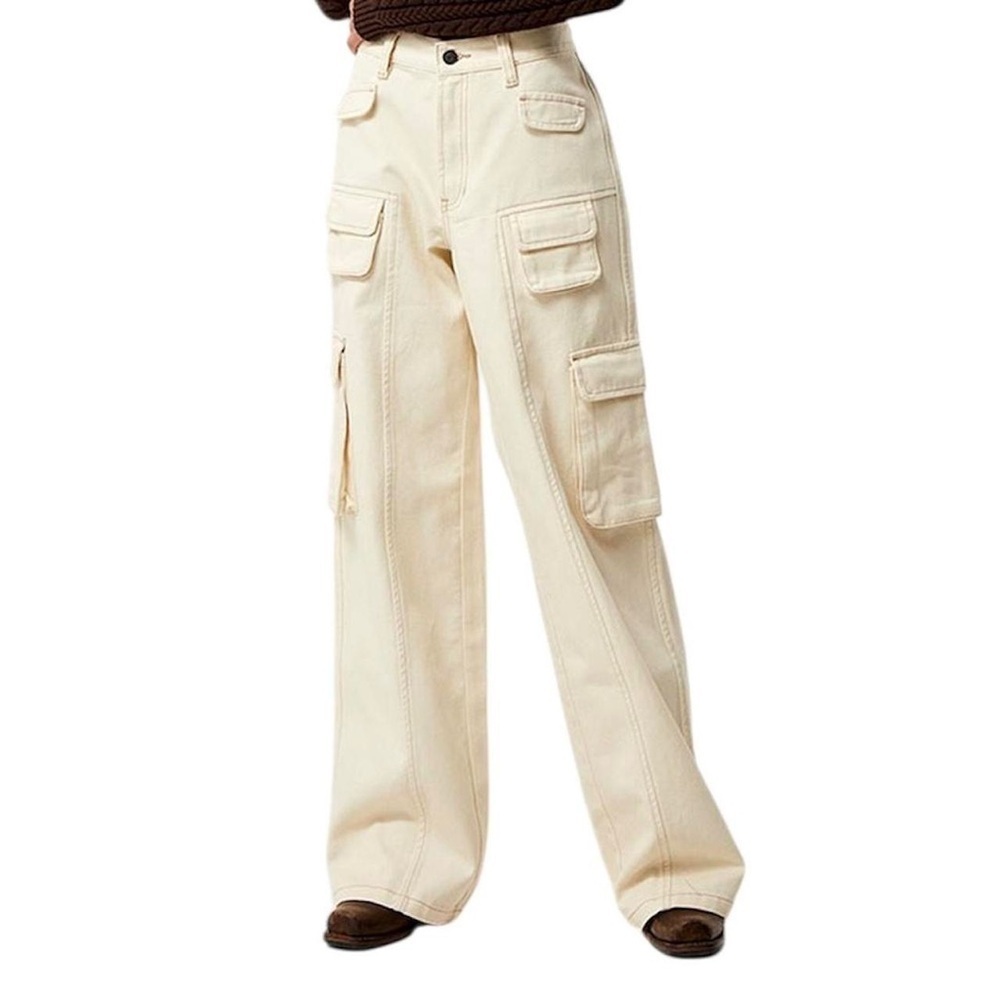 Pacsun 90's Baggy Cargo Carpenter Pants sz 25 Wide Leg High Rise Vanilla Cream